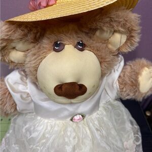 Vintage Furskin Adorable Cream and Brown Girl Teddy Bear with Hat